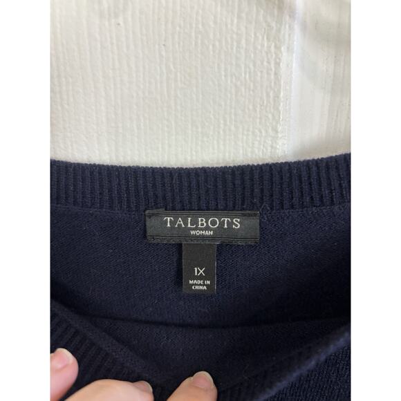 Talbots Lambswool Blend Navy Joyful Christmas Sweater Size 1X Holiday Party - Picture 3 of 7
